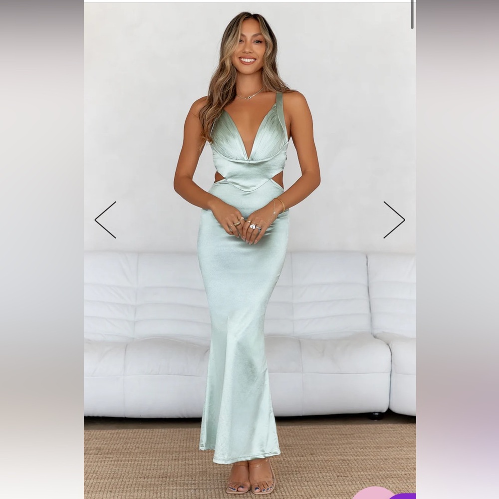 Hello Molly Sunset Views Satin Midi Dress Sage